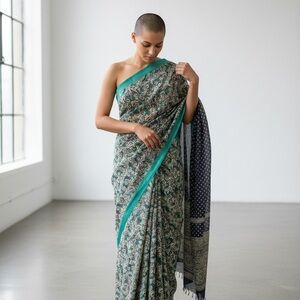 Elegant Green and Black Patterned Saree
